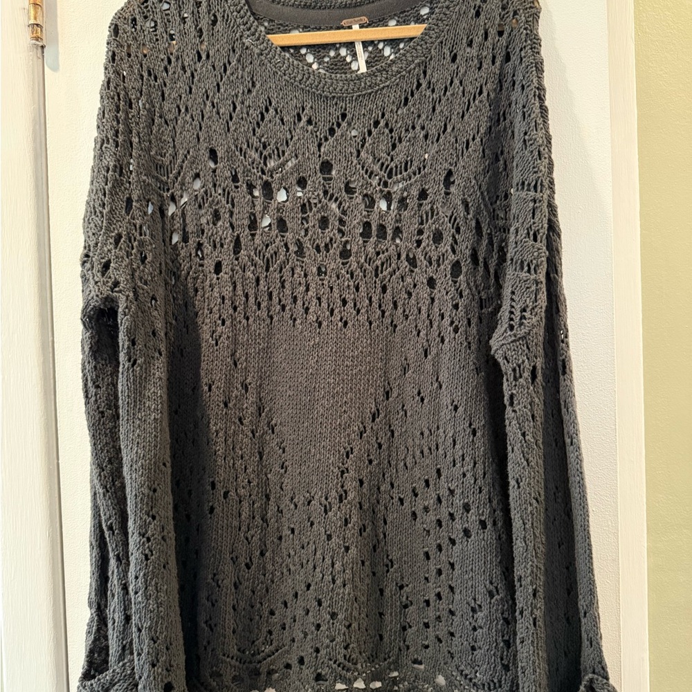 Free People Charcoal Crochet Sweater